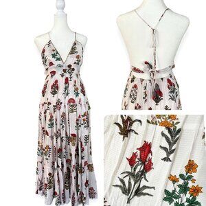Raga Anthropologie Farida Boho Floral Halter Maxi Dress With Tie-Back And V-Neck